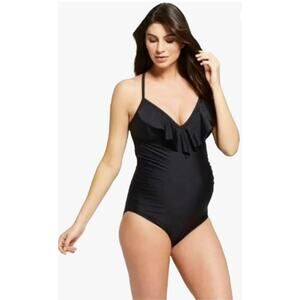 Isabel Maternity by Ingrid & Isabel Black Ruffle One-Piece Maternity Swimsuit